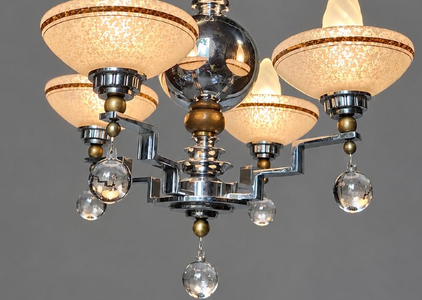 Art Deco Chrome-plated Metal Chandelier-photo-3
