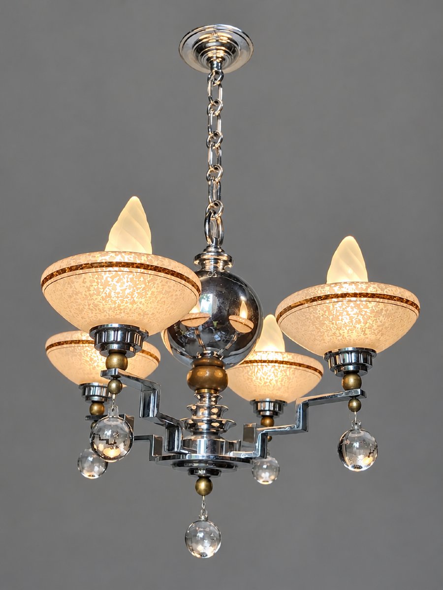 Art Deco Chrome-plated Metal Chandelier