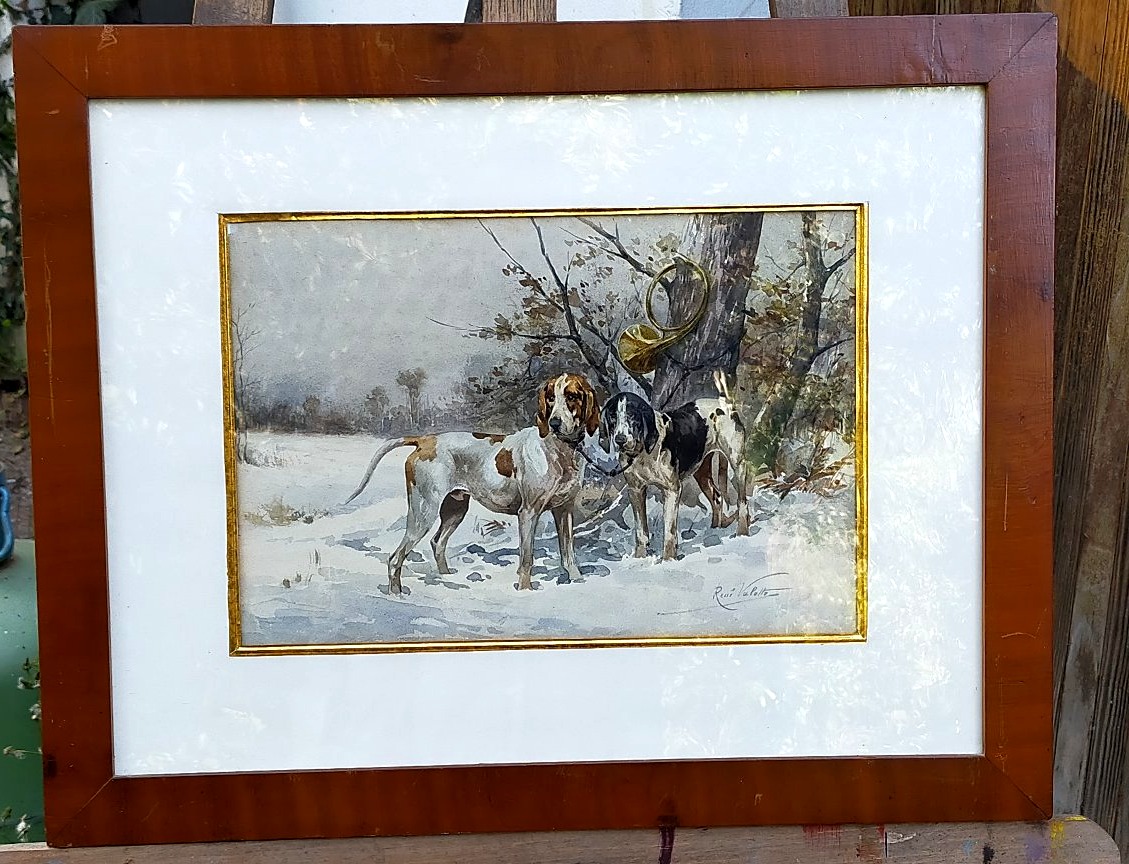 René Valette (1874/1956) Relais de chiens de meute chasse -photo-2