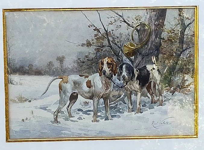 René Valette (1874/1956) Relais de chiens de meute chasse 