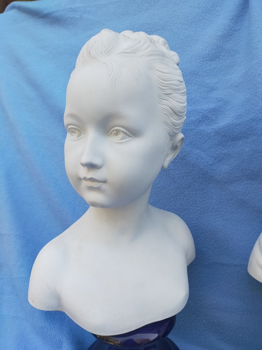 Paire de buste en Porcelaine De Limoges 44CM  Enfants Brongniart-photo-3