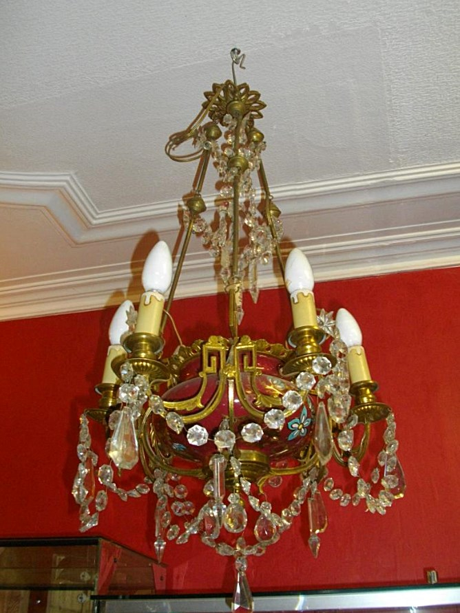 Faience Cup Chandelier Frame Bronze And Cristal 19th-photo-3