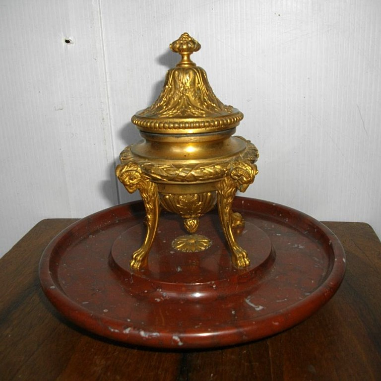 F Barbedienne Inkwell Bronze A Tete De Belier