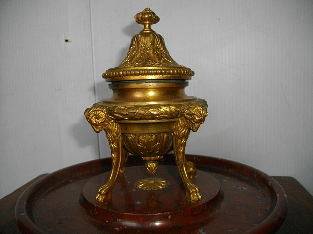 F Barbedienne Inkwell Bronze A Tete De Belier-photo-2