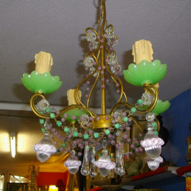 Murano Chandelier Color Opaline Brass Mount-photo-4