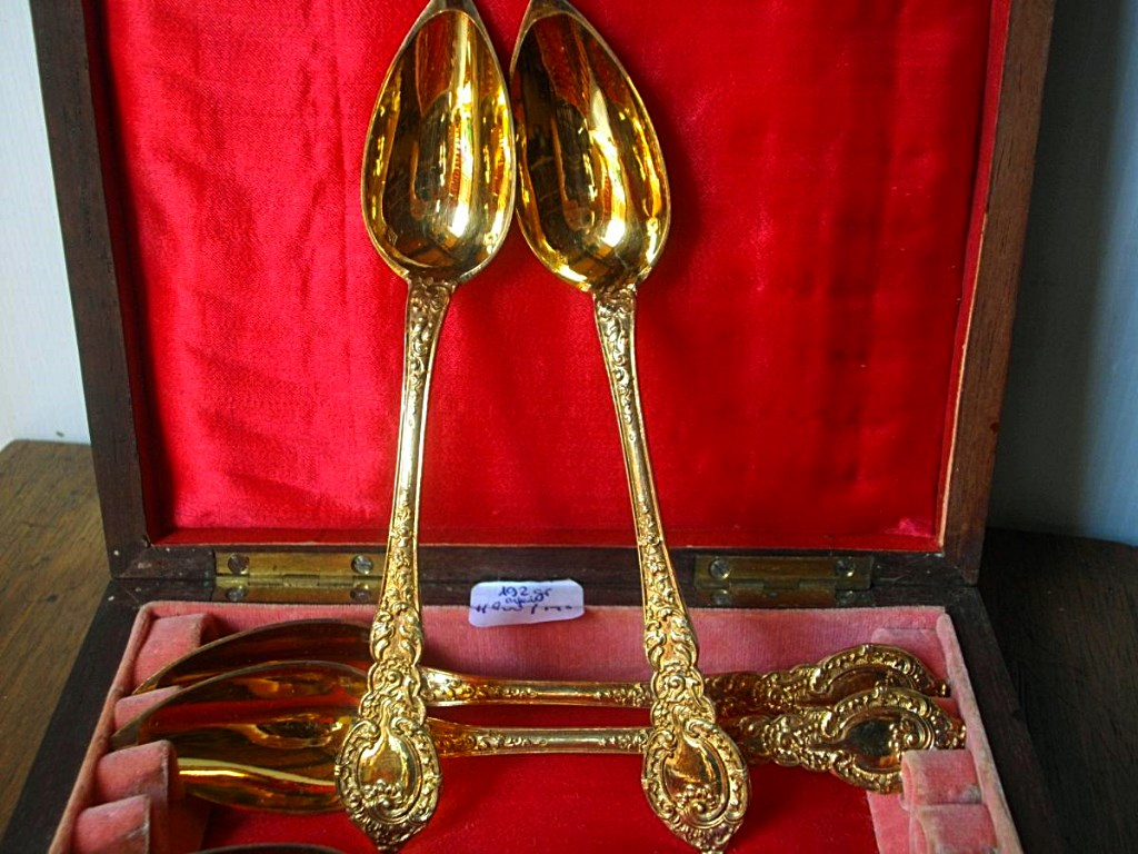 Twelve Coffee Spoons Vermeil Silver And Box Napoleon III-photo-2