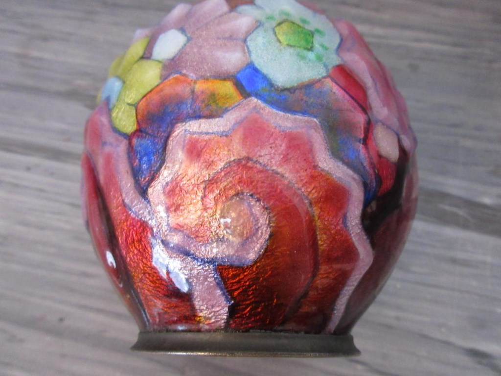 Camille Faur&eacute; Art D&eacute;co Vase Boule &eacute;mail De Limoges-photo-2