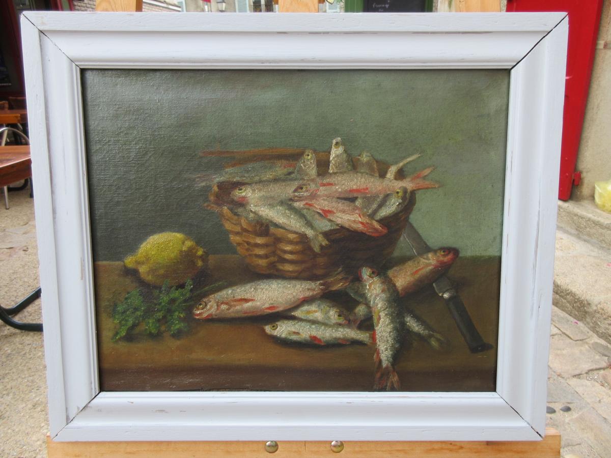 Dead Naure Basket Of Sardines Hst Nineteenth