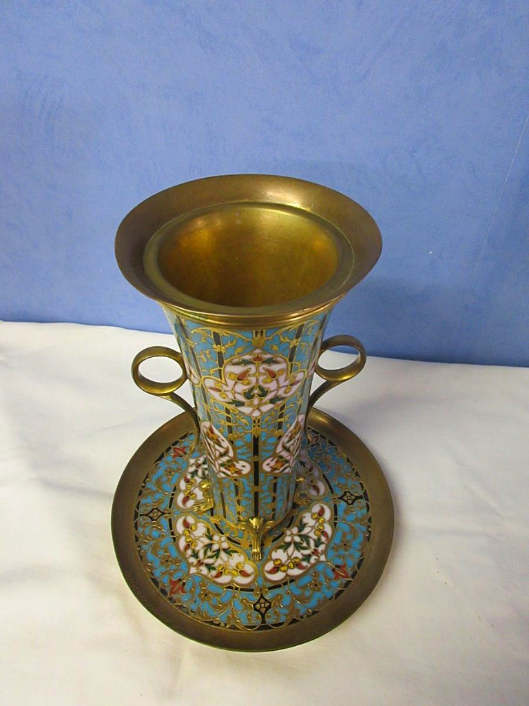 Coupe Vase Bronze Cloisonne Signe Barbedienne En &eacute;maux-photo-2