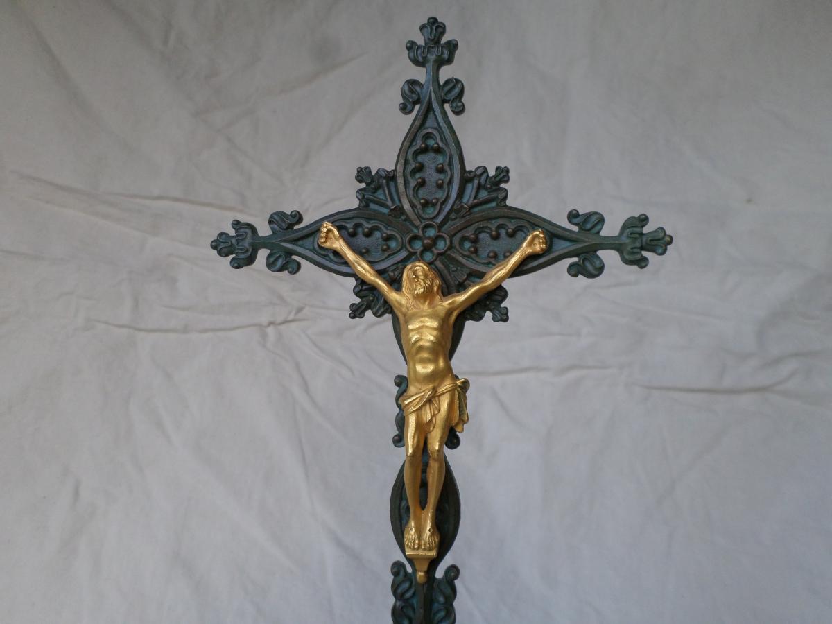 Christ Crusifix Bronze doré Et Cristal XIXème-photo-2