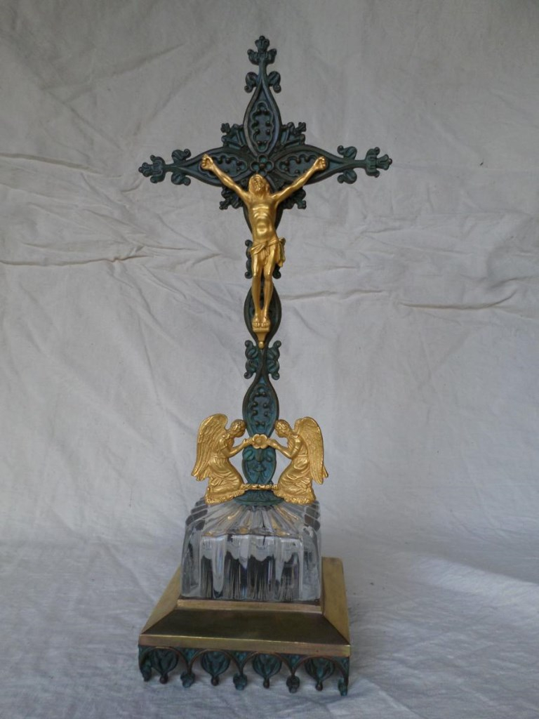Christ Crucifix Bronze doré Et Cristal XIXème-photo-1
