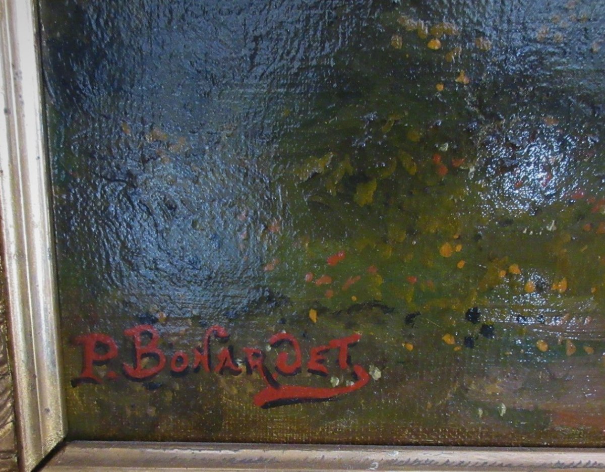 P Bonardet Paysage Campagnard  Huile Sur Toile XIX &egrave;me-photo-3