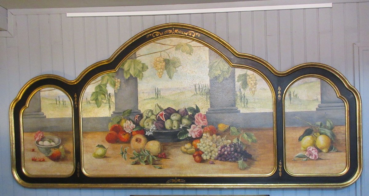 Grand Triptych Still Life With Fruits Italian School-photo-1