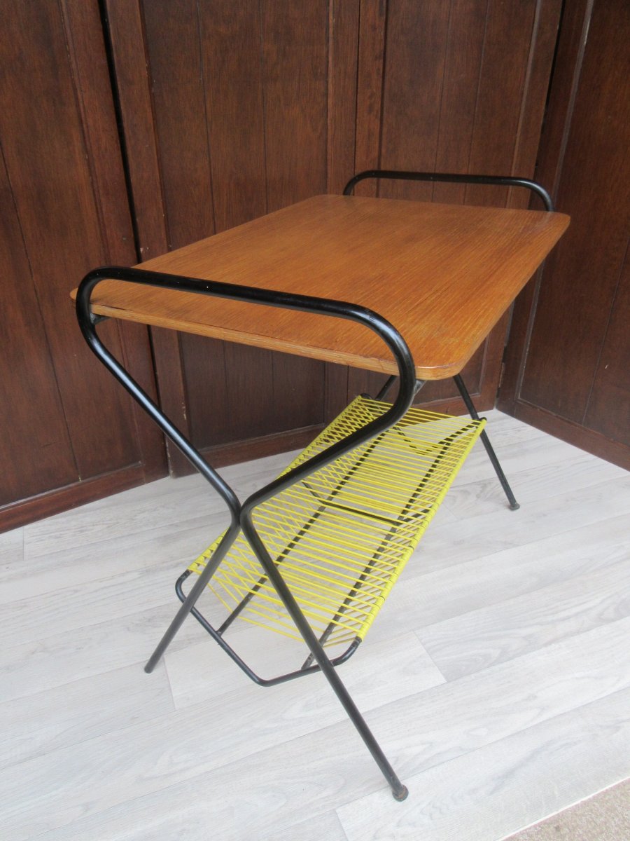 Petire Table Basse Vintage Scoubidou Porte Revues 1960-photo-2