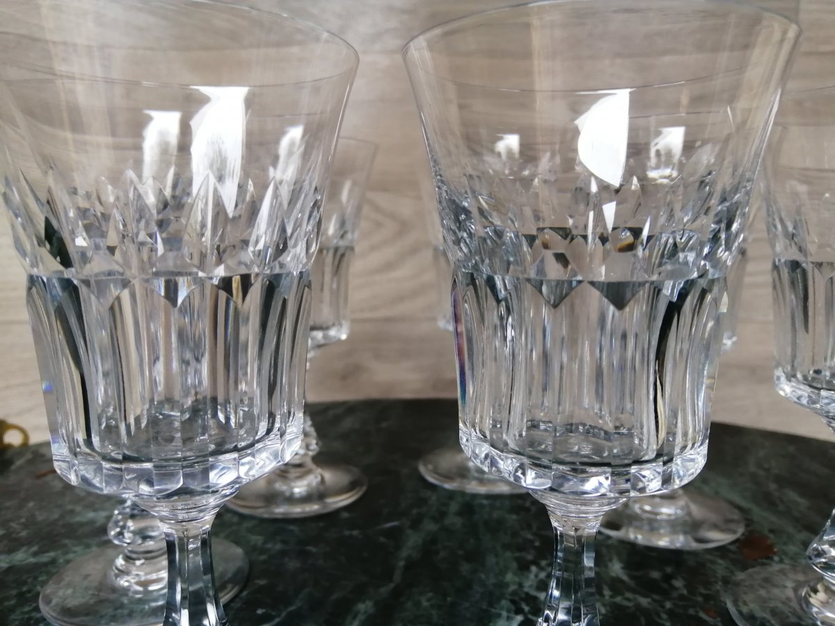 10 Crystal Baccarat Wine Glasses