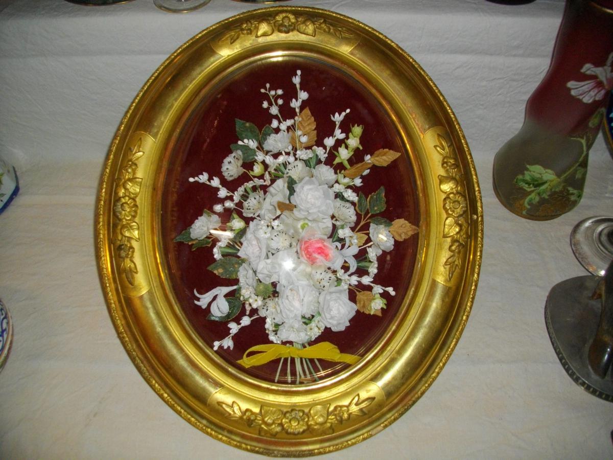 Cadre Ovale Bois Dore Verre Bombe