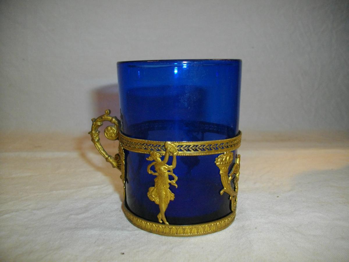 Glass Cup Mount Bronze Empire XIX Eme