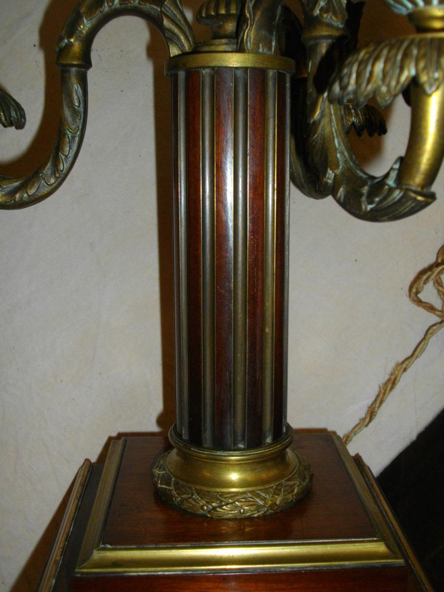 Grande Lampe Bouillotte Acajou Bronze XIX Eme-photo-4
