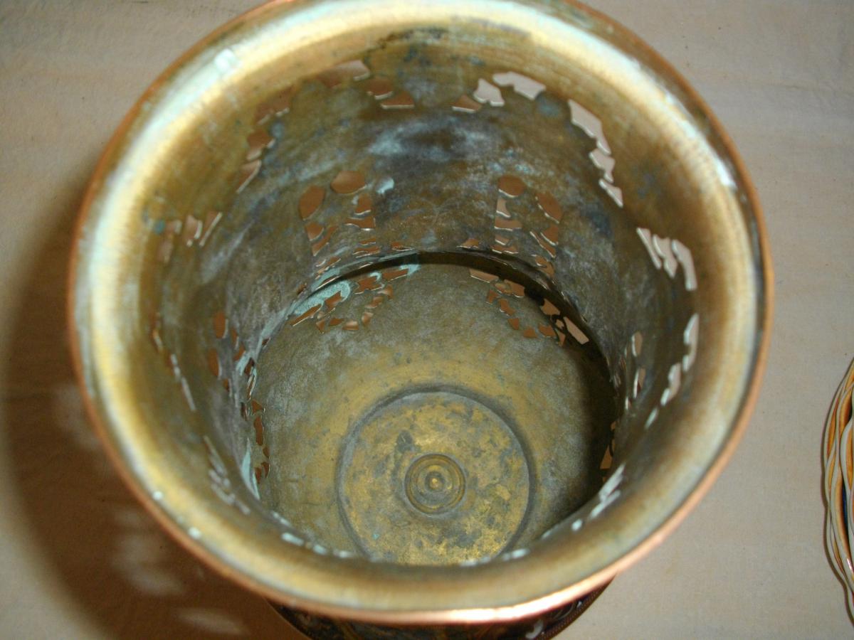 Grand Vase En &eacute;maux Cloisonn&eacute;s Et Bronze 19eme -photo-4