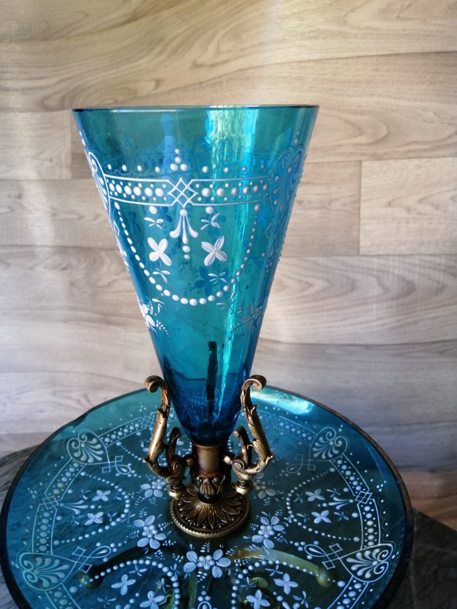 Centerpiece Vase Cornet Enamelled In Relief-photo-3