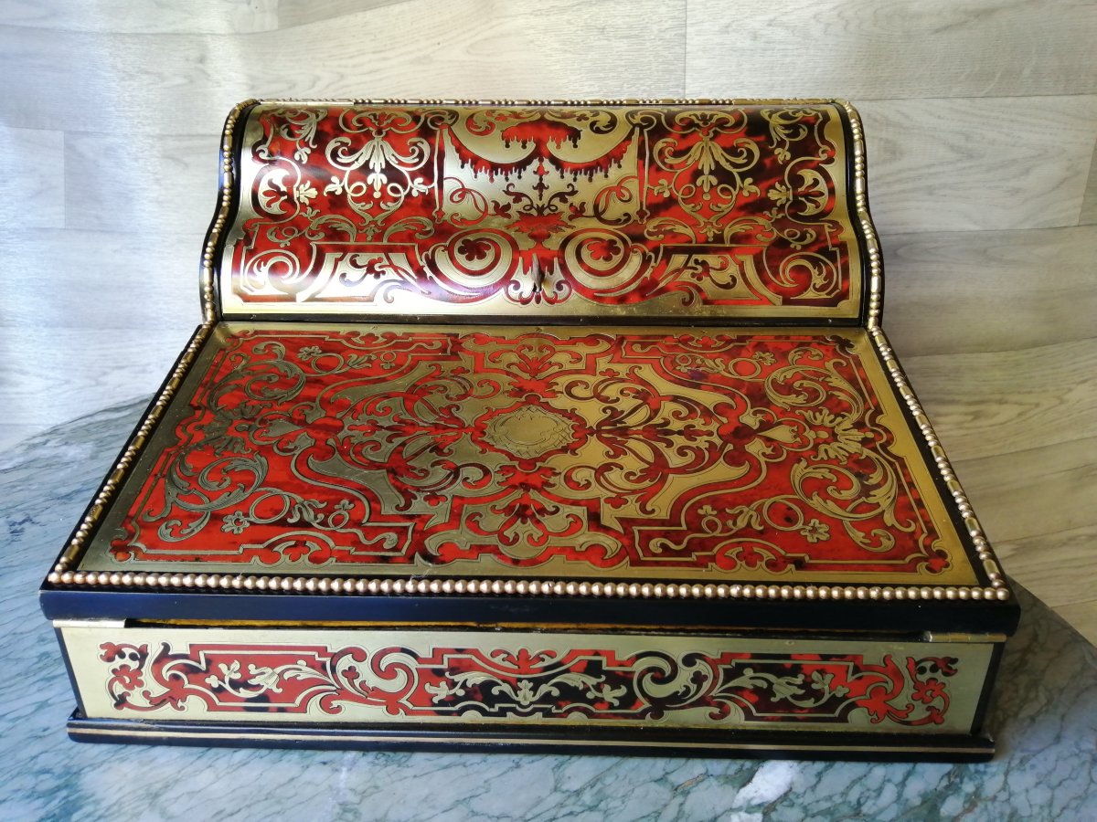 écritoire En Marqueterie Boulle Avec Encrier Intérieur -photo-2