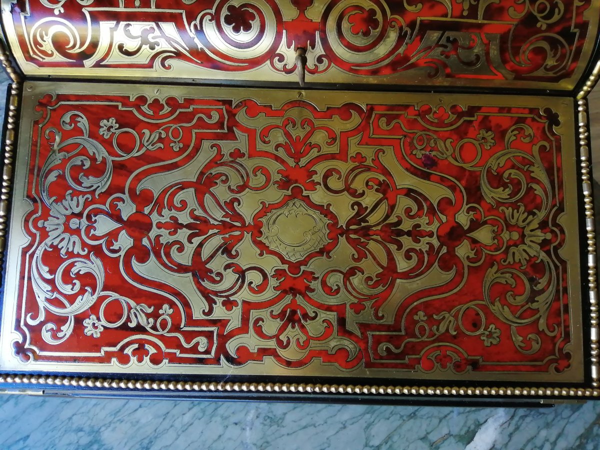 écritoire En Marqueterie Boulle Avec Encrier Intérieur -photo-3