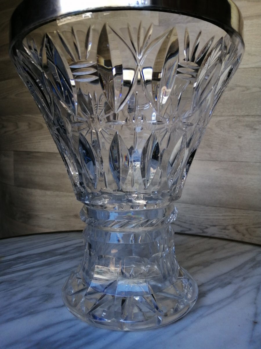 Large Crystal And Sterling Silver Vase Saint Louis Baccarat-photo-2