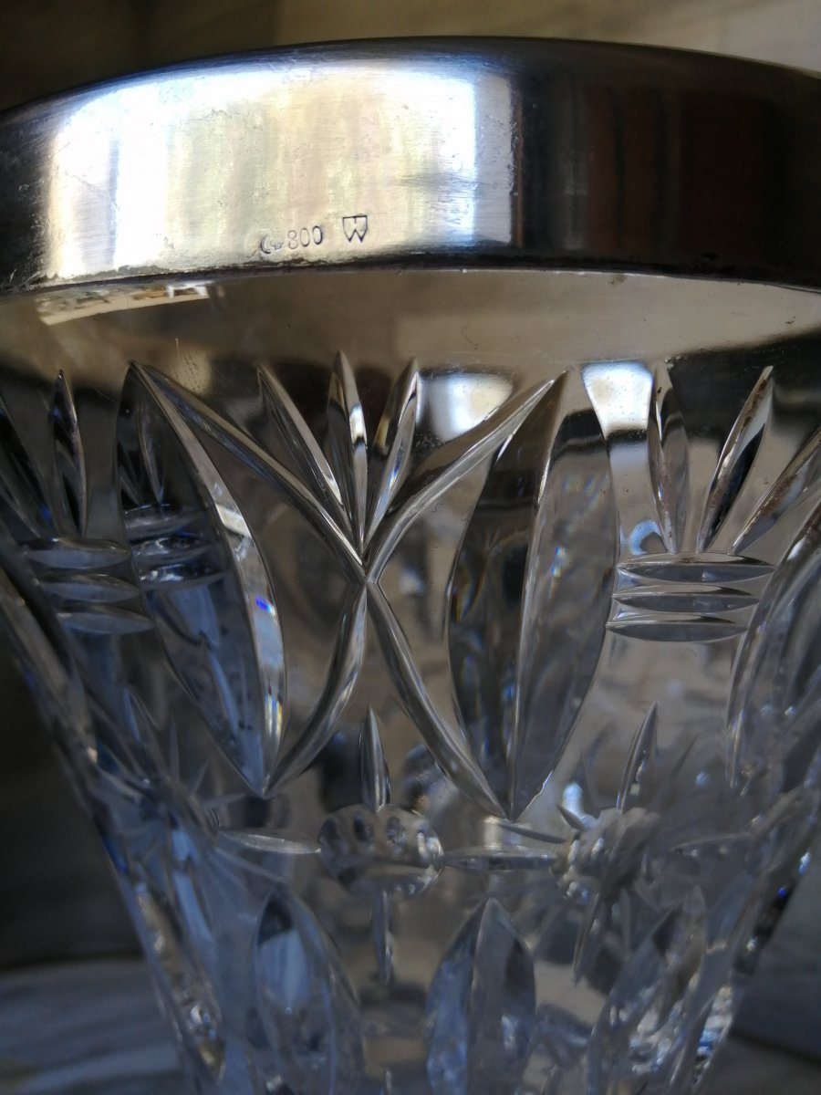 Large Crystal And Sterling Silver Vase Saint Louis Baccarat-photo-3