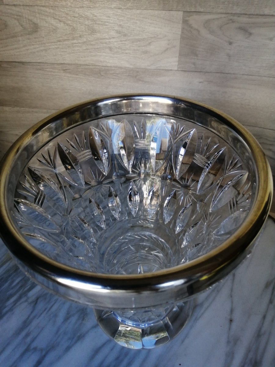 Large Crystal And Sterling Silver Vase Saint Louis Baccarat-photo-4