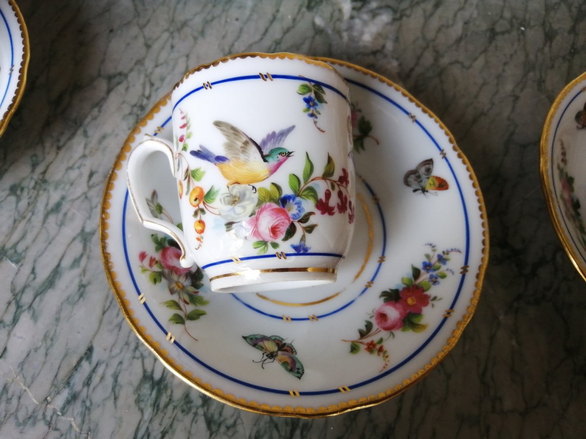 Porcelain Coffee Cup Service Decor Parrots And Butterflies (sèvres Paris)-photo-1