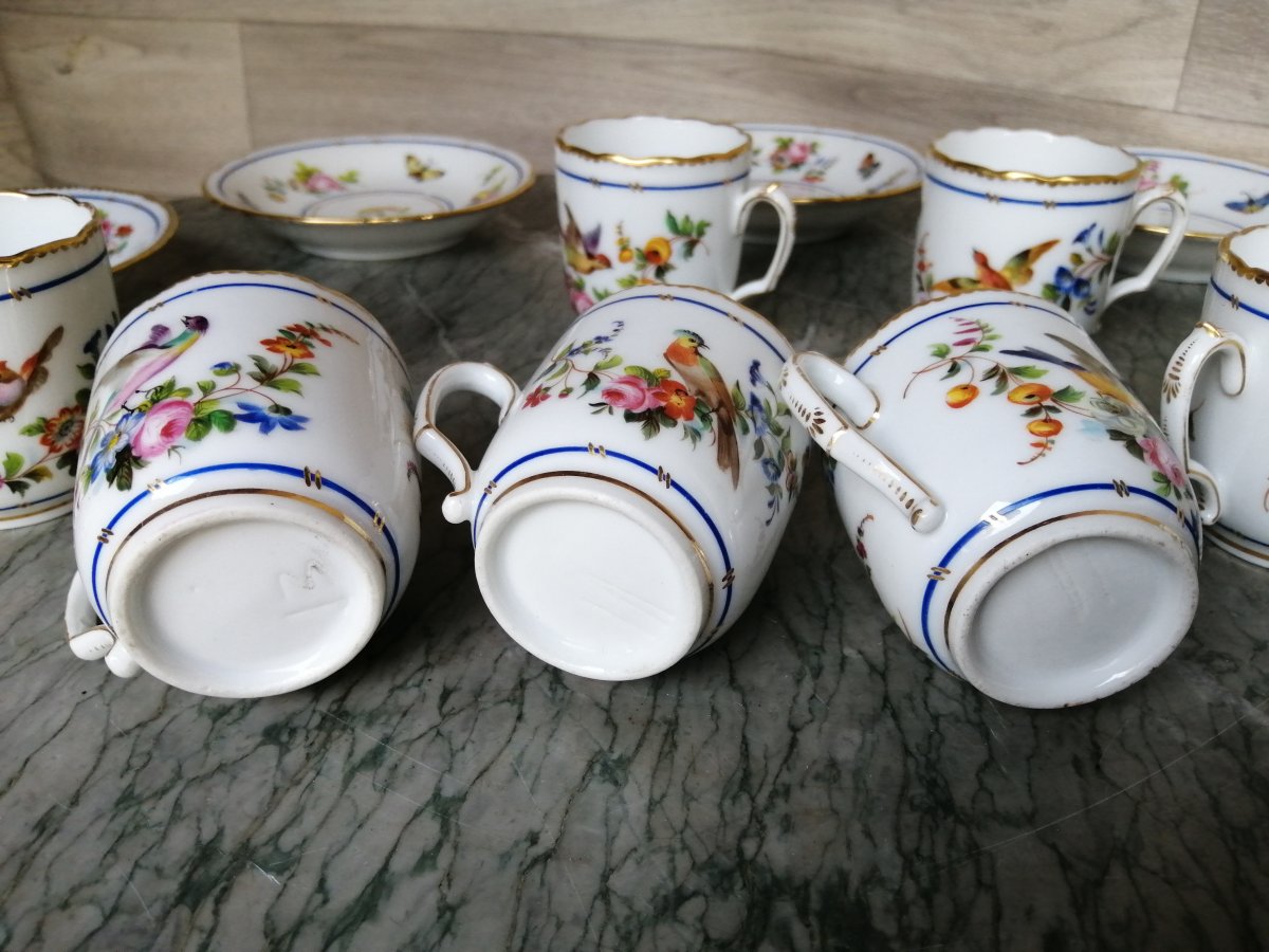 Porcelain Coffee Cup Service Decor Parrots And Butterflies (sèvres Paris)-photo-2