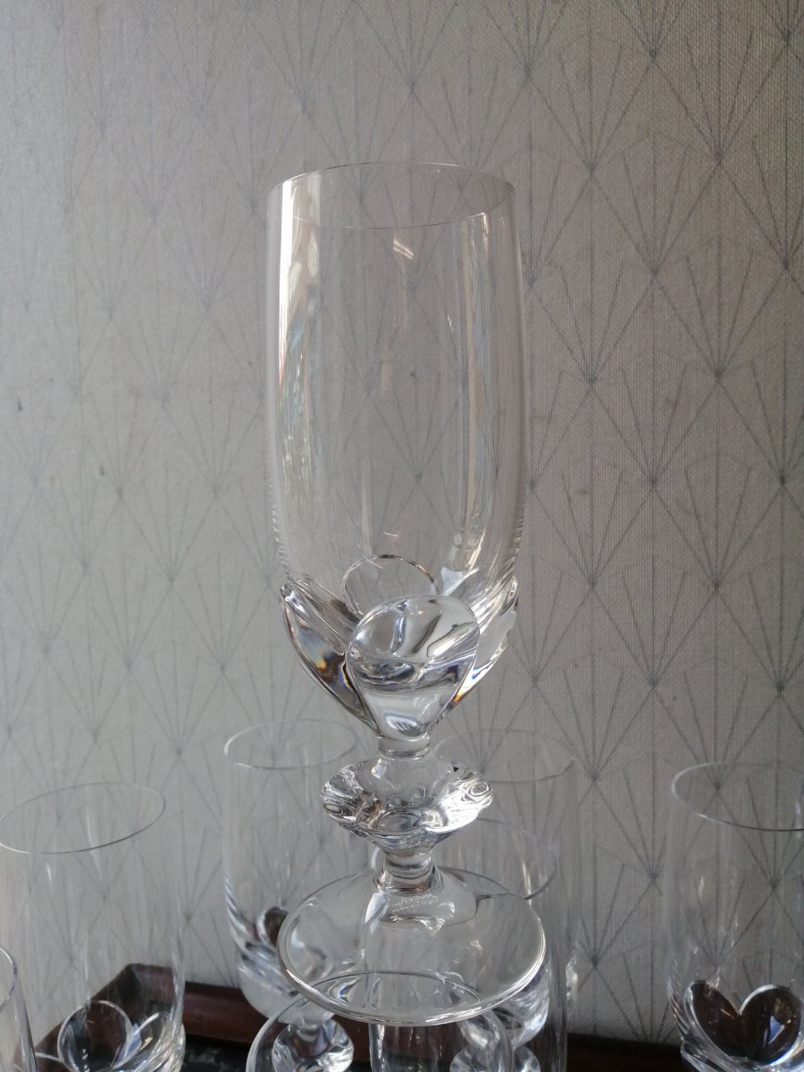 Lalique Crystal Service Champagne Flutes Blois Model-photo-4