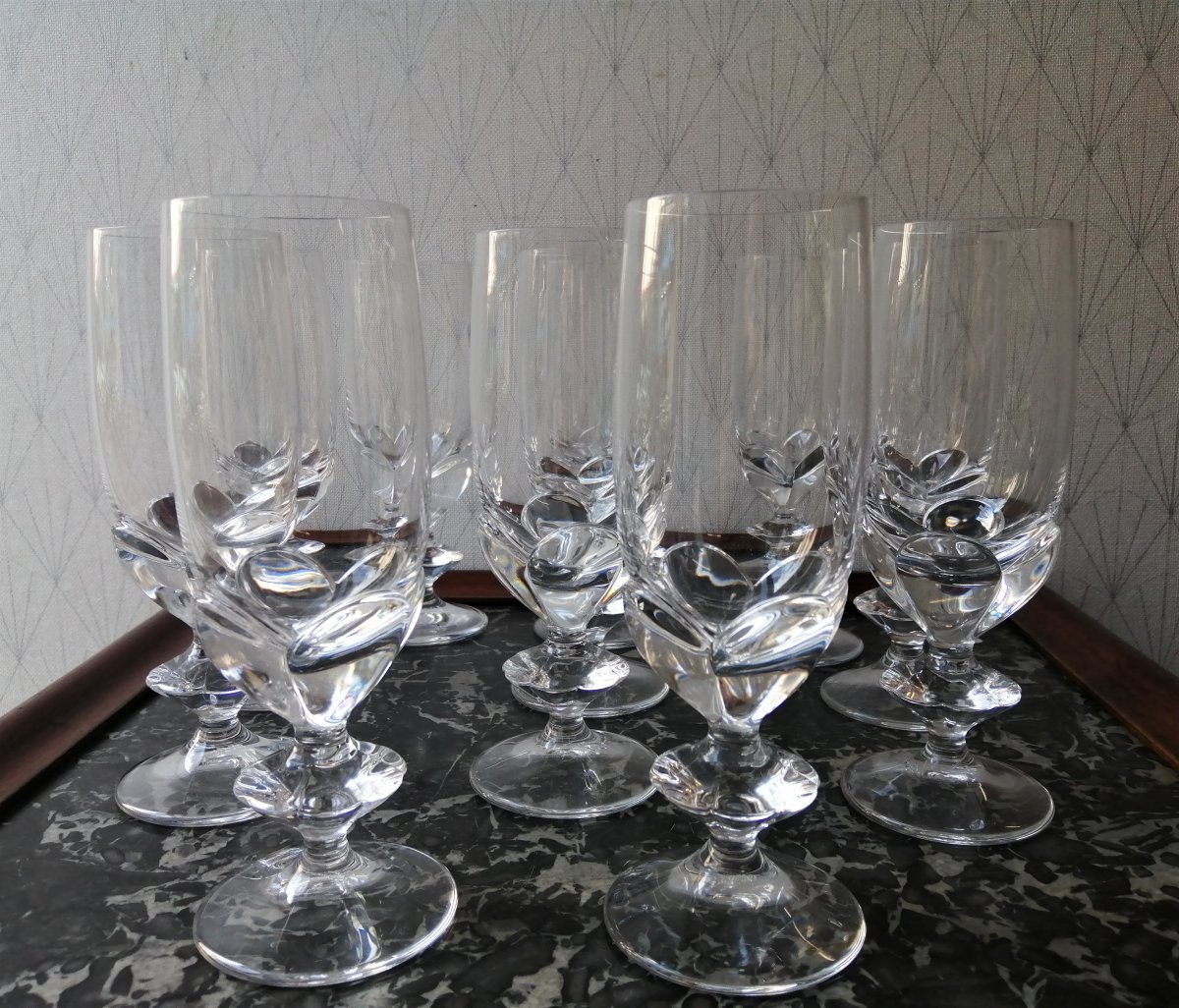 Lalique Crystal Service Champagne Flutes Blois Model-photo-2