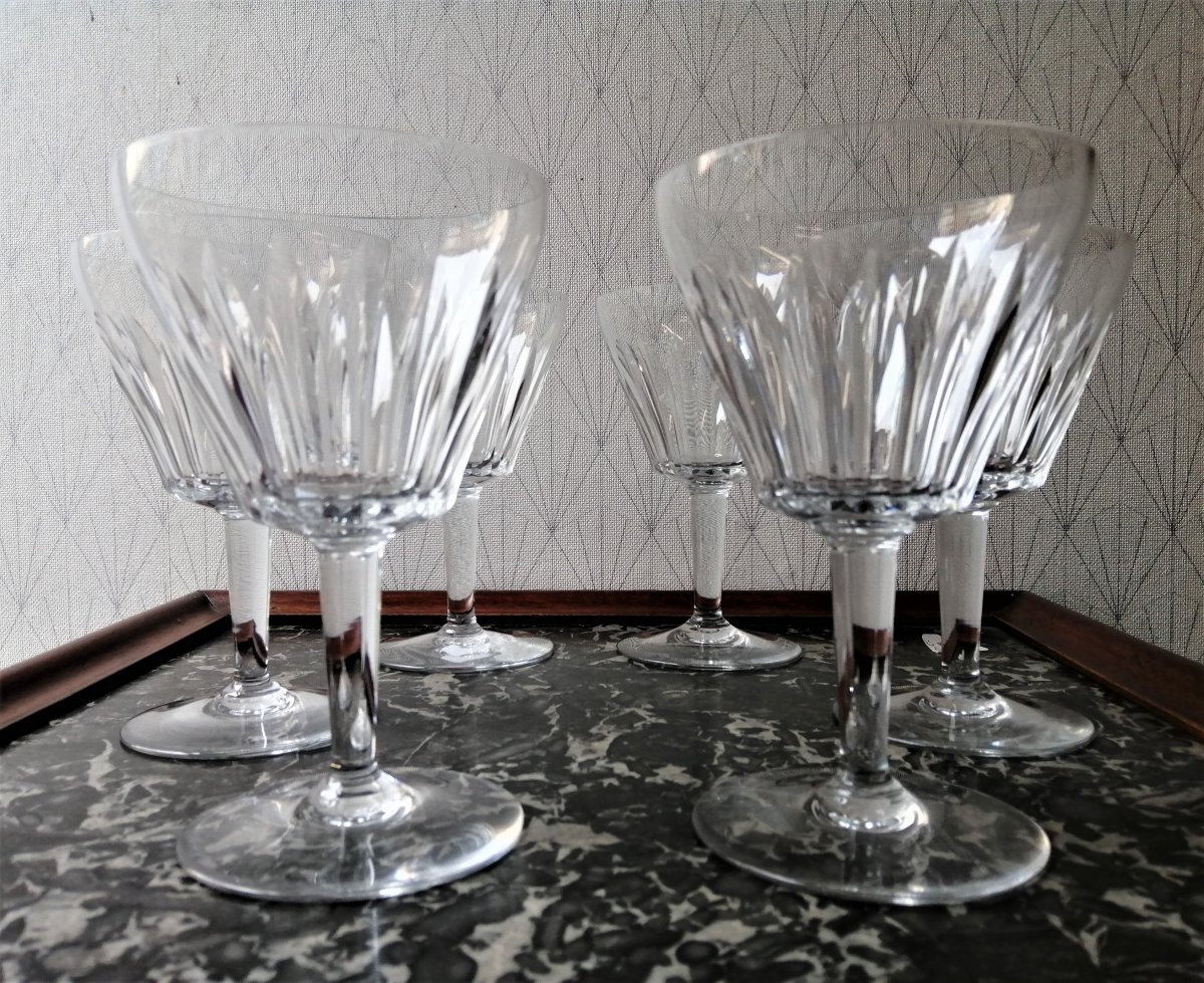 Six Baccarat Crystal Water Glasses Service