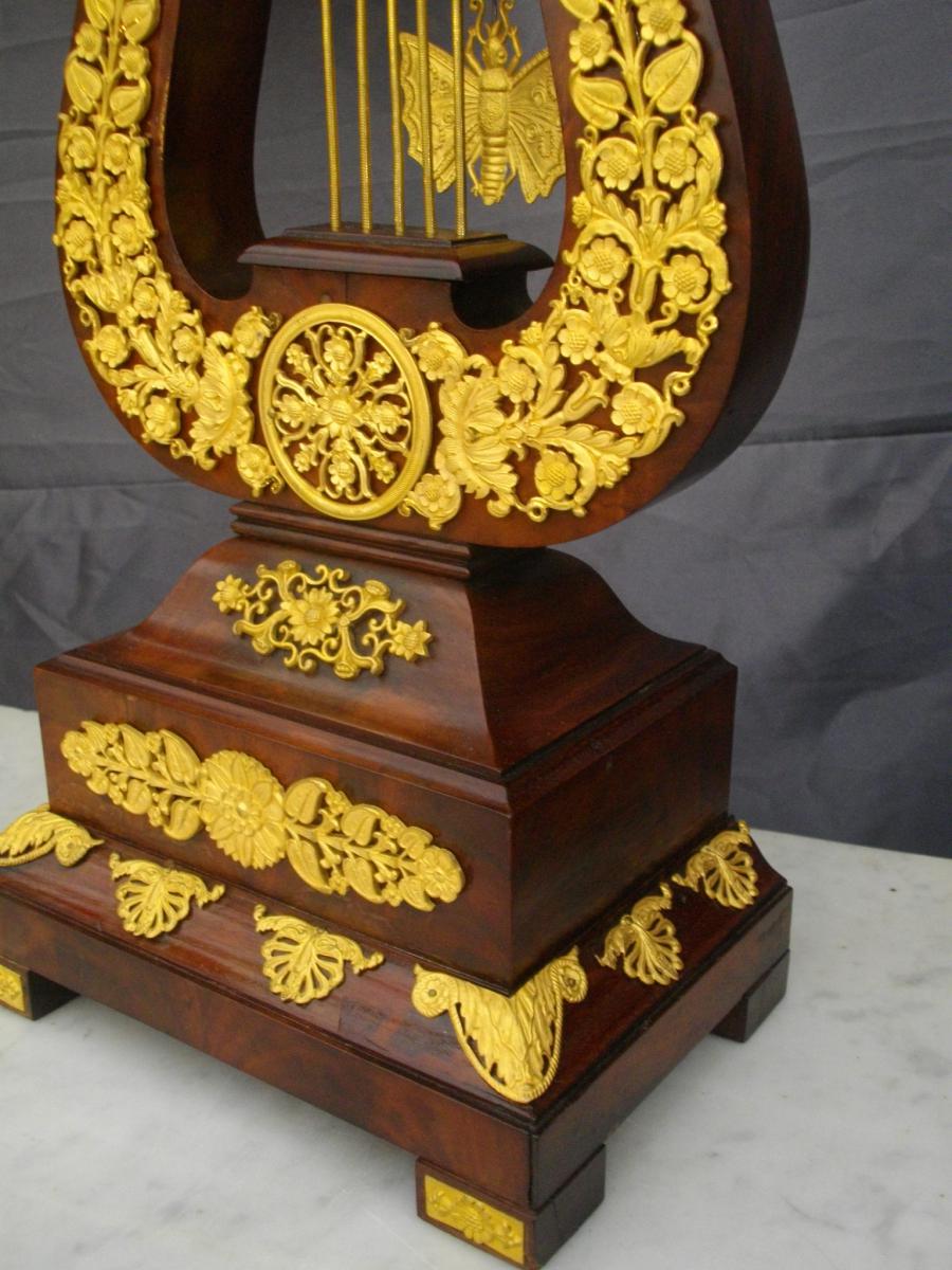 Mahogany Gilt Bronze Lyre Clock 19th-photo-4