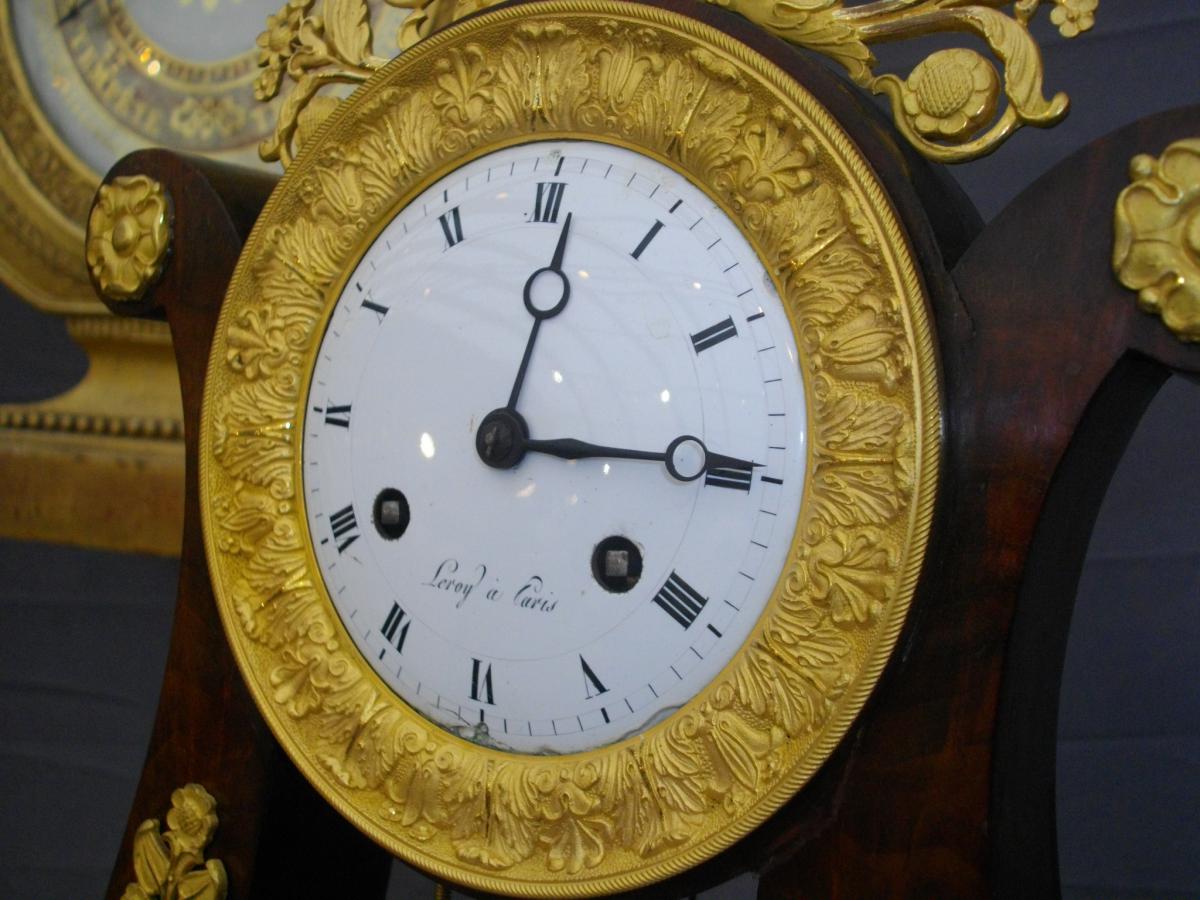 Mahogany Gilt Bronze Lyre Clock 19th-photo-6