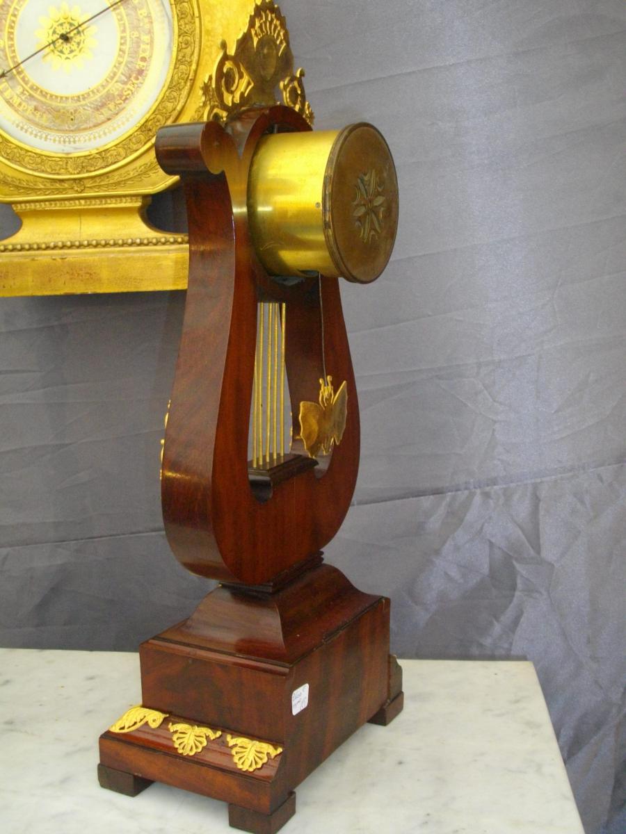 Mahogany Gilt Bronze Lyre Clock 19th-photo-7