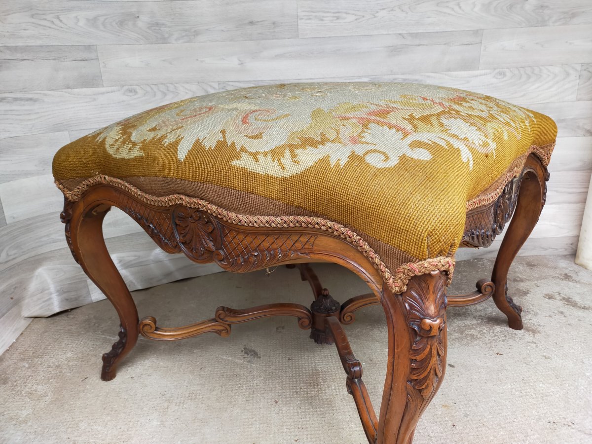 Small Bedroom Bench Louis XV Walnut Footstool-photo-3