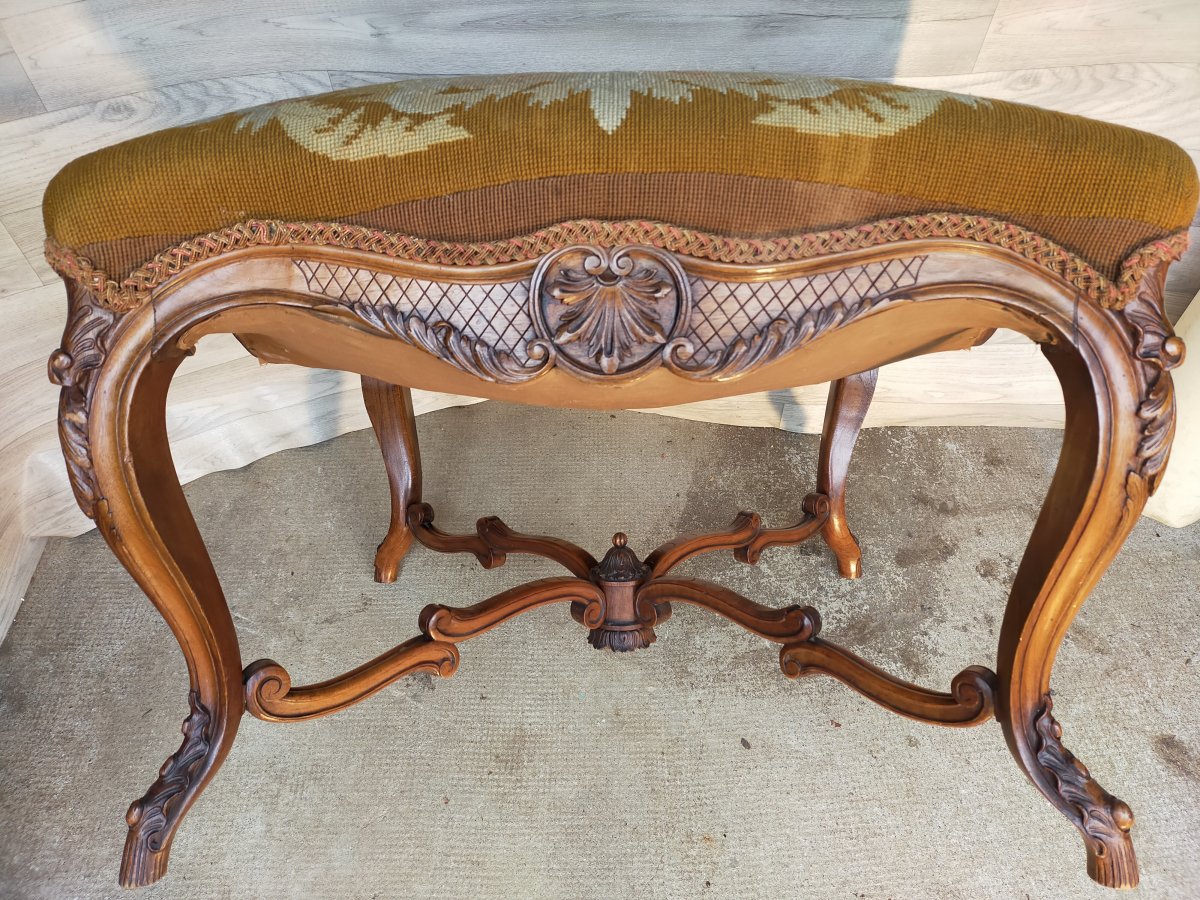 Small Bedroom Bench Louis XV Walnut Footstool-photo-4