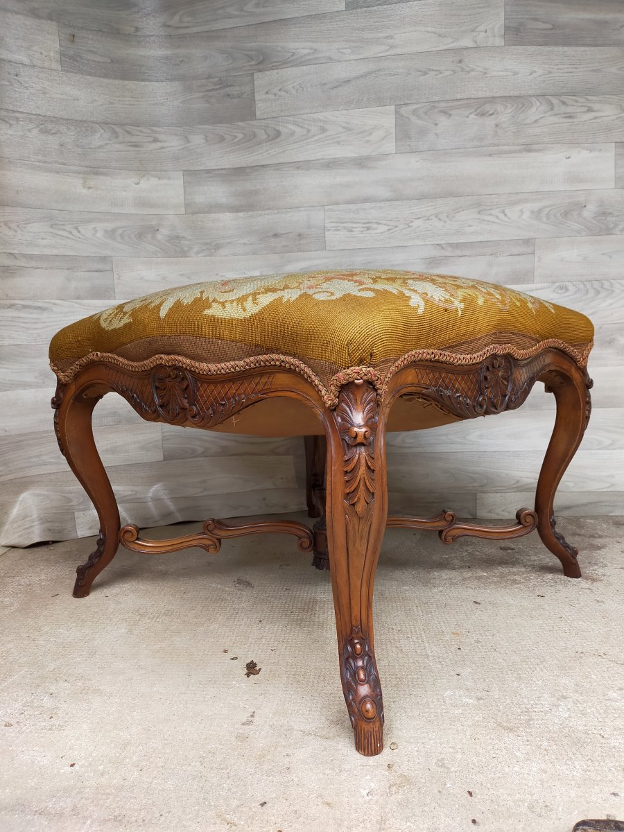 Small Bedroom Bench Louis XV Walnut Footstool-photo-4