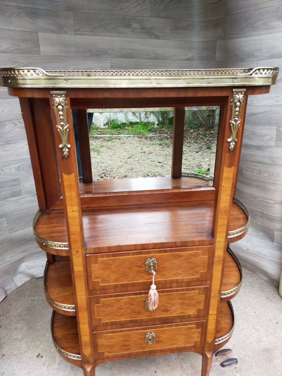 Petit Meuble De Pr&eacute;sentation En Marqueterie Et Bronze Miroir Biseaut&eacute; (commode, &eacute;tag&egrave;re )-photo-4