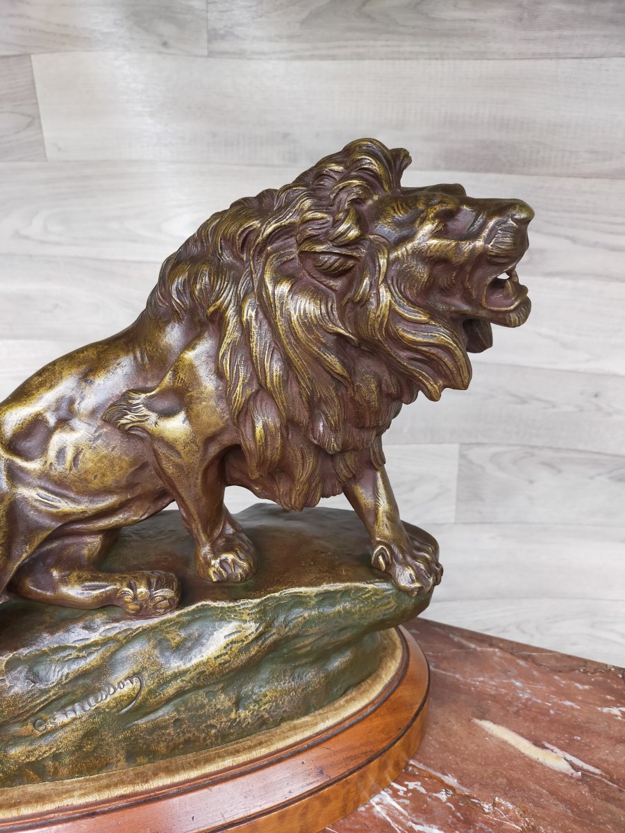 The Injured Lion Bronze Clovis Edmond Masson XIXth Pupil Of Barye-photo-2