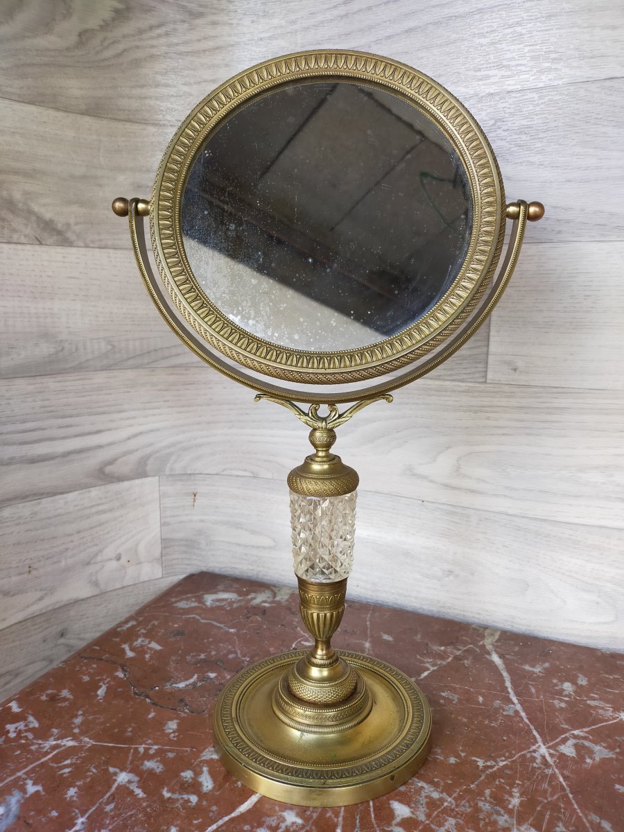 Psyche Table Mirror In Gilt Bronze And Crystal Restoration Period-photo-2