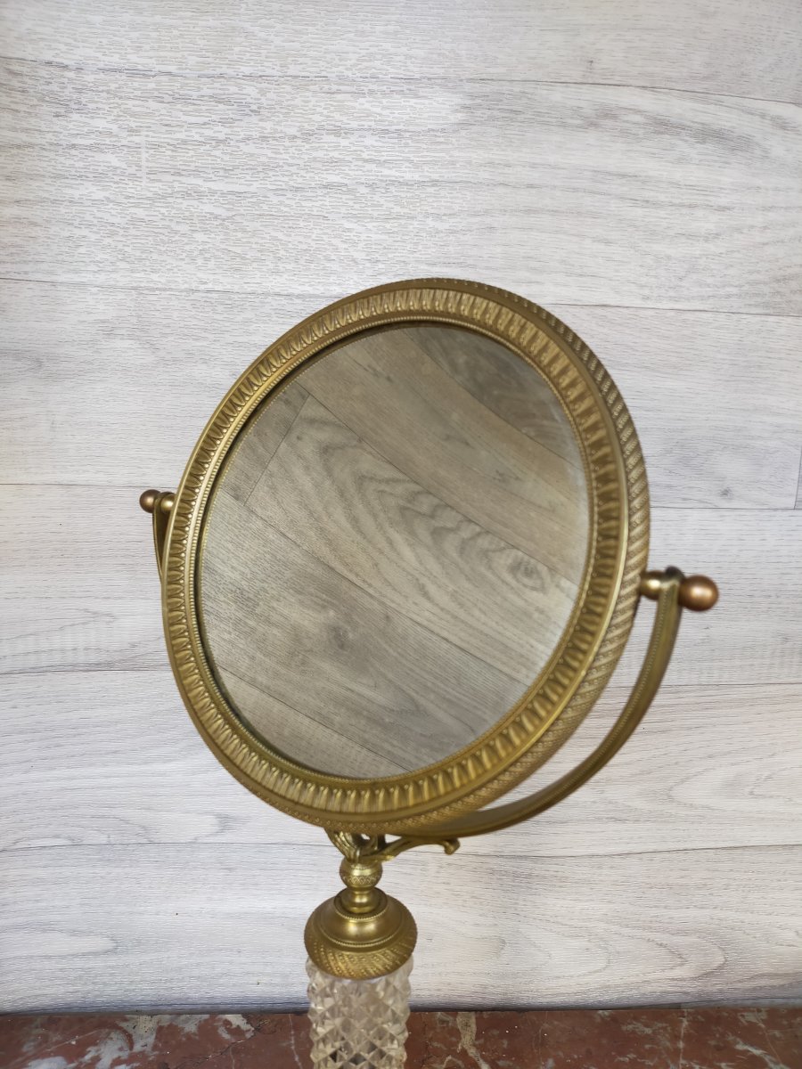 Psyche Table Mirror In Gilt Bronze And Crystal Restoration Period-photo-3