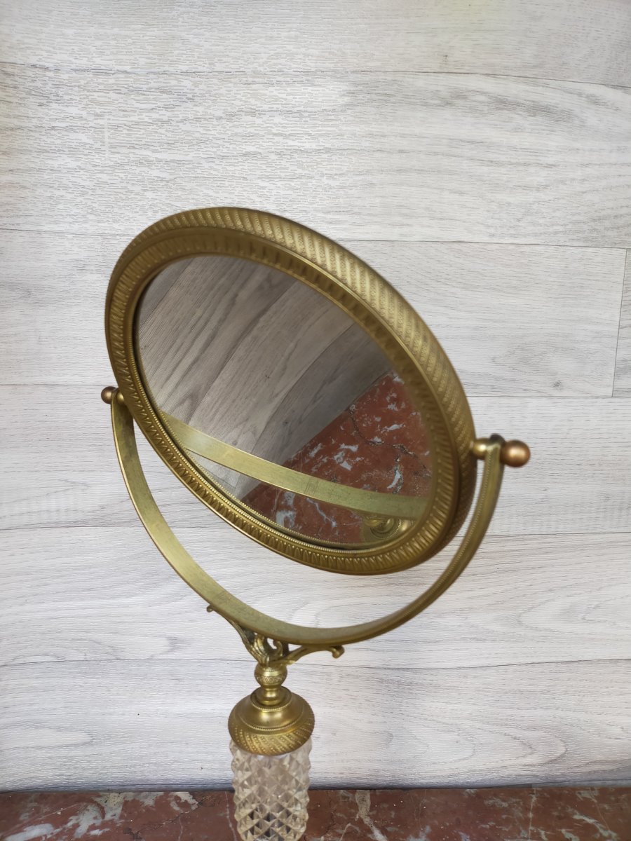 Psyche Table Mirror In Gilt Bronze And Crystal Restoration Period-photo-4