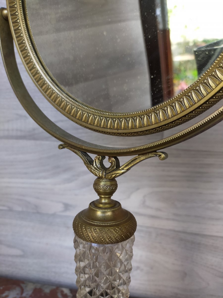 Psyche Table Mirror In Gilt Bronze And Crystal Restoration Period-photo-3