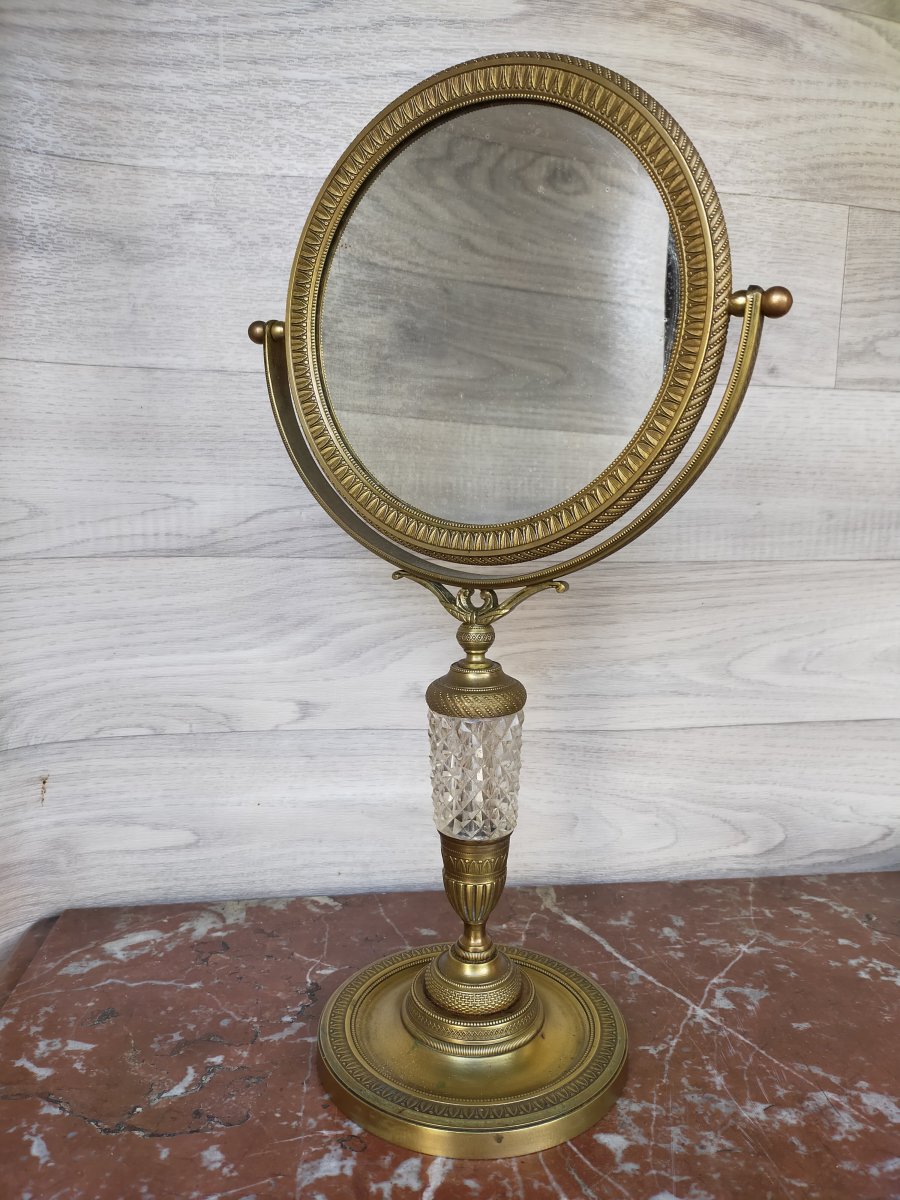 Psyche Table Mirror In Gilt Bronze And Crystal Restoration Period-photo-6