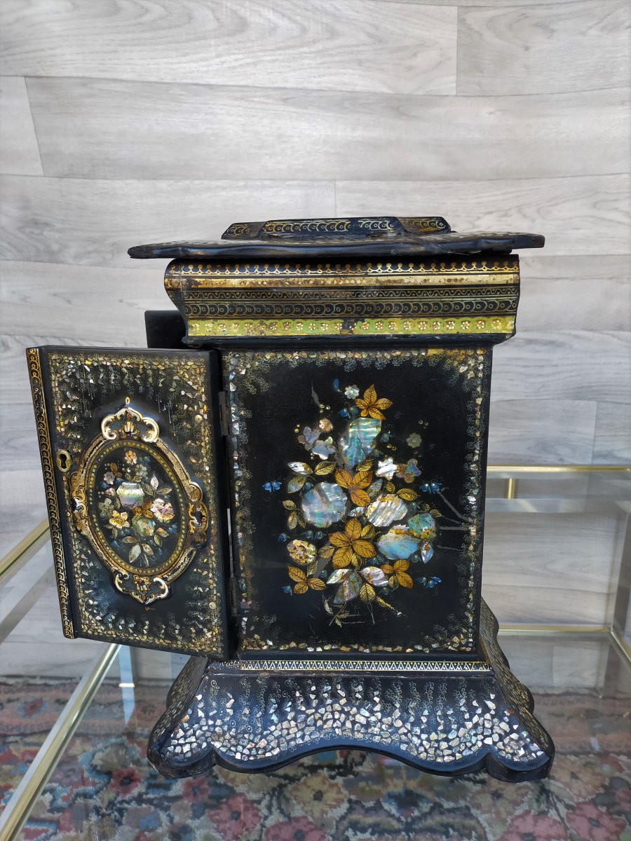 Grand Coffret Boite A Bijoux Napoléon III Incrusté De Nacre A Décor Floral -photo-5