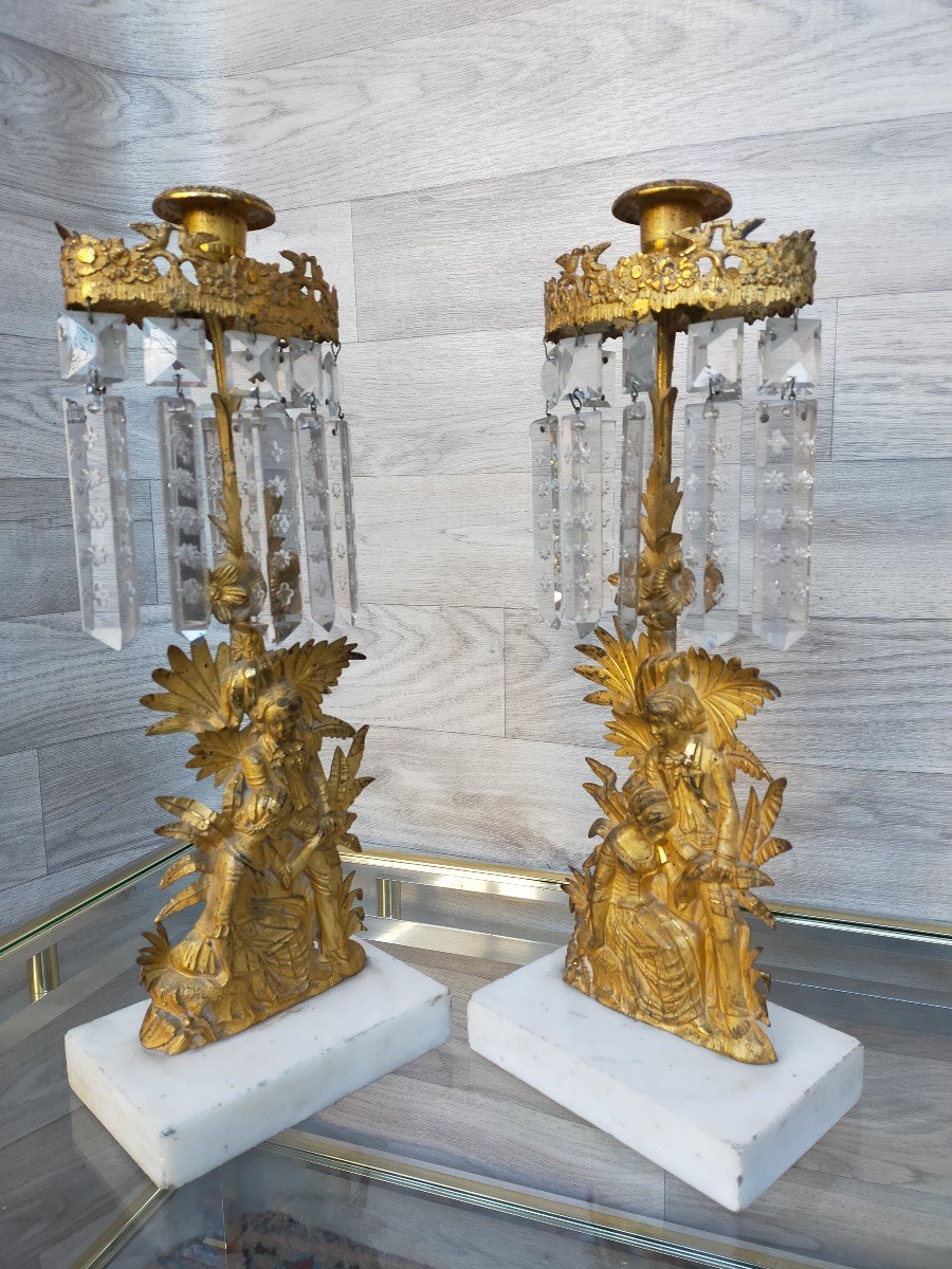 Paire De Bougeoirs En Bronze Doré Et Cristal De Baccarat  (girandoles chandeliers )-photo-2