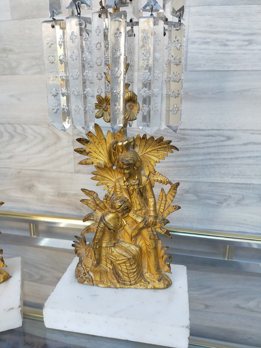 Paire De Bougeoirs En Bronze Doré Et Cristal De Baccarat  (girandoles chandeliers )-photo-4